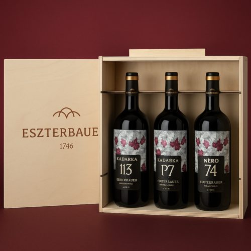 "Mesterhármas" borcsomag fa díszdobozban