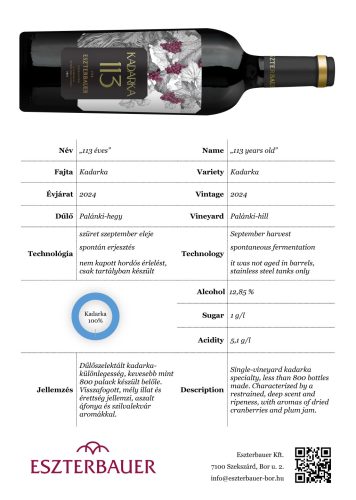 "113 éves" Kadarka 2024